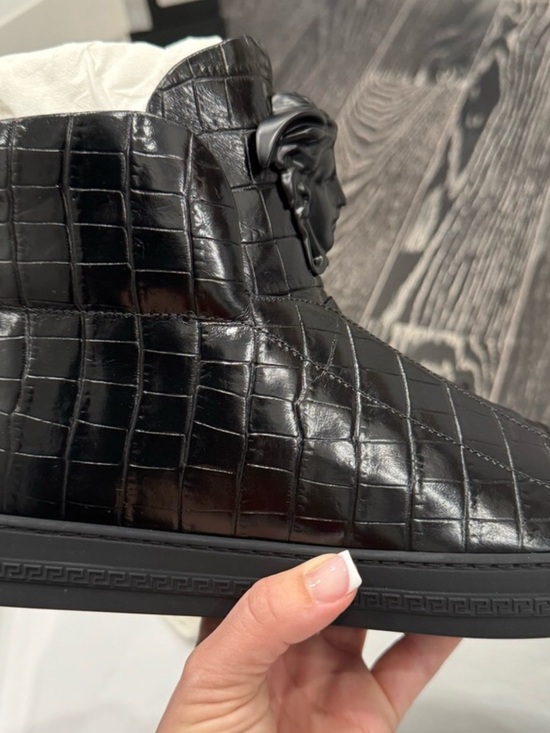 Versace Black Croc-Embossed Slip-On Loafer with Medusa Detail main image 4